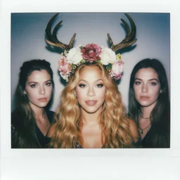 beautiful female character inspired by iceland and floral headdress mariah carey pagan wiccan viking antlers headdress full face environmental portrait polaroid damaged | | digital artwork made by greg rutswork, anna dittmann and lois van barlee, symmetrical diffused light, anatomically correct