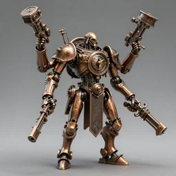 clockwork soldier with multiple arms that is holding weapons, highly detailed, fantasy, dnd, made of bronze, hoofed feet