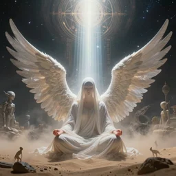 elven angel meditating in space, halo, light shafts, wisps, sandstorm, light diffusion, godly, ascending, by moebius, digital art, beautiful, sacred, holy, surreal, fantasy art, oasis, by durer, durer, fairies, surreal alien kingdom, ancient civilization, alien language, space civlization, dmt entity, machine elf, machine elves, 4d, advanced civilization, anunaki, sacred geometry, pretty face, starscape, shrouded figure, obscured face