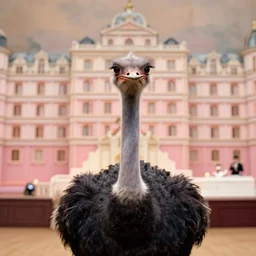 a film still of a pompous ostrich in the grand budapest hotel ( 2 0 1 4 ) )