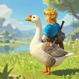in game footage of a goose from the legend of zelda breath of the wild, breath of the wild art style.
