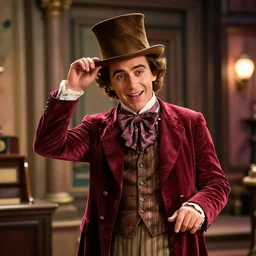 cinematic still of willy wonka played by arnold schwarzenegger, 4 k