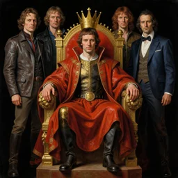 jordan peterson on his throne as the king of the incels surrealism. black background. highly detailed science - fiction fantasy painting by norman rockwell, moebius, frank frazetta, syd mead, and stanislaw fernandes. rich colors, high contrast. renaissance masterpiece. artstation
