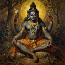 drawing inspiration from sri lankan demonology, divine disease is an artistic representation of the malefic deity whose presence is responsible for the cause of epidemics and infectious diseases, oil painting by gustave dore