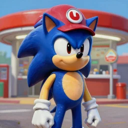 an oil painting of sonic wearing a gas station hat, costume, by artgerm, hd, hdr, ue 5, ue 6, unreal engine 5, realistic anime 3 d style, cinematic 4 k wallpaper, 8 k, ultra detailed, gta cover art, high resolution, artstation, award winning