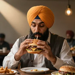 sikh eating burger, still from dragonballz
