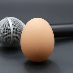 an egg infront of a microphone