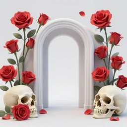 portal to another dimension, surrounded by ( ( ( ( roses and skull ) ) ) ) and electric circuitry!!!!!. art noveau watercolor by moebius and clamp, intricate details.