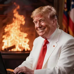 donald trump watching the world burn in flames while smiling and doing the splits flying
