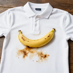 Banana made of coffee stains on a white polo shirt