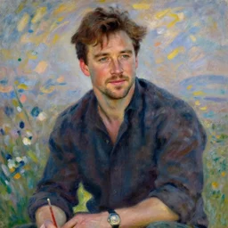 herry cavill, attractive male, painting by claude monet