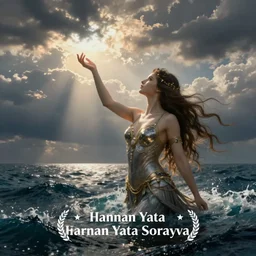concept art of the most beautiful titan woman emerging from the ocean and touching a cloudy sky hannah yata sorayama wide angle