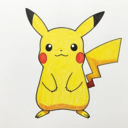 a kids crayon drawing of pikachu on paper