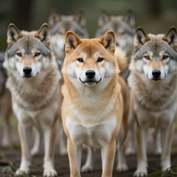 Shiba Inu in a wolfpack, 8k UHD, Nature photography, high detail, High quality, stunning lighting, beautiful lighting,