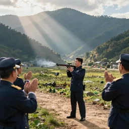 kim jong un jojo trickshot while generals are applauding