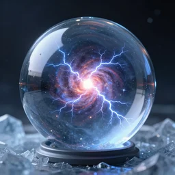 Star Supernova inside glass sphere on ice, 4k, HD, rendered in unreal engine, artstation, volumetric lightning, ultra detailed, realistic reflections