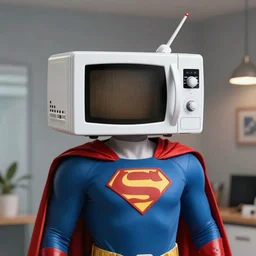 superhero with the head of a microwave, 4k realistic photo
