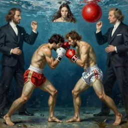 epic beautifull renaissance portrait of a 2 boxers wrestling underwater, art by * christy lee rogers * ( with help of mario testino and peter lindbergh, marta syrko and neil leifer )