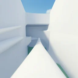 Mirror's Edge 3 concept art, futuristic but minimalistic at the same time, clean white colors and small hints of blue and green, parkour pov