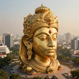 high quality 3 d neo futurist biomorphic hanuman! head building in mumbai!! centre, highly detailed, cinematic smooth, berenice abbott & john j. park, dramatic warm morning light, wide shot, high angle, uhd 8 k, sharp focus