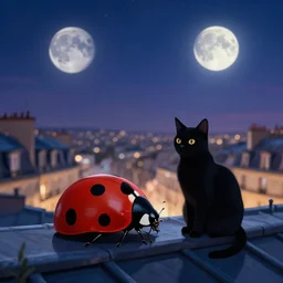 ladybug and cat noir dreamy moonscape Paris rooftop