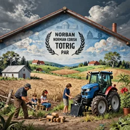 A beautiful street art. I grew up on a farm. We worked the land. I helped Dad program the agribots.  by Norman Cornish ultradetailed, hyperdetailed