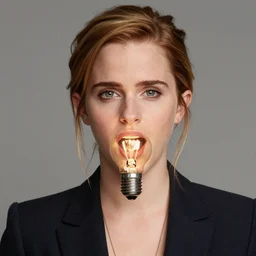 photograph of emma watson with a lightbulb in her mouth