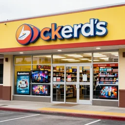 a found photo of a blockbuster video storefront next to an eckerd's storefront