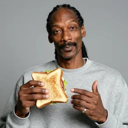 Snoop Dogg holding a ham sandwich for a 1990s sitcom tv show, Studio Photograph, portrait, C 12.0