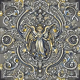 an angel, super nintendo game sprite, symetric, barroque like