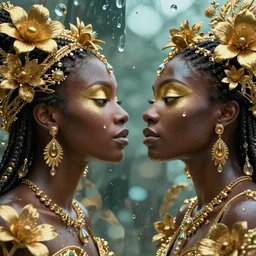 hyperrealistic neo - rococo cinematic super expressive! oshun goddess with gold eyes, droplet armor, looking at herself in a liquid mirror, gold flowers, highly detailed digital art masterpiece, smooth etienne sandorfi eric zener dramatic pearlescent soft teal light, ground angle uhd 8 k, sharp focus
