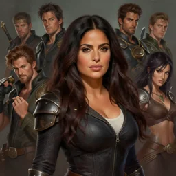 Salma Hayek , pretty, beautiful, DnD character art portrait, matte fantasy painting, DeviantArt Artstation, by Jason Felix by Steve Argyle by Tyler Jacobson by Peter Mohrbacher by Q Hayashida by Vivziepop, cinematic lighting