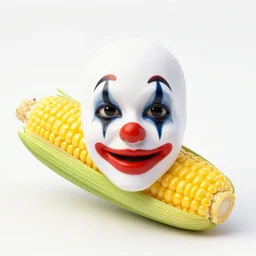 corn on the cob with clown makeup