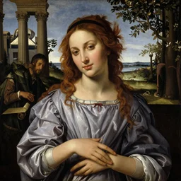 michelle gomez in a oil painting by Botticelli