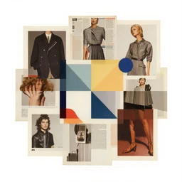 A mid-century modern collage, made of random geometric segments from fashion magazines, science magazines, and textbooks, of 2001: A Space Odyssey film poster. 1968