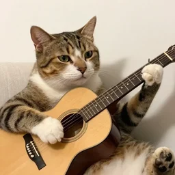 cat playing a guitar lowbrow
