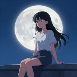 anime girl sitting on a ledge in front of a full moon, an album cover by jin homura, featured on pixiv, gothic art, official art, anime, 2 d game art