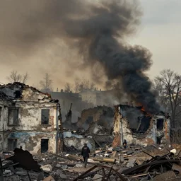 the smoldering ruins of kyiv after world war iii, greg rutkowski, michal karcz, trending on artstation --height 1024