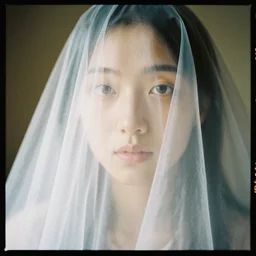 kodak portra, extreme closeup of woman wrapped in translucent white cellophane
