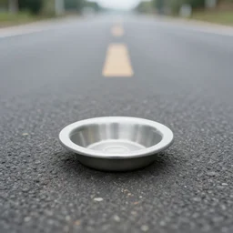 toilet bowl in the middle of a road, depth of field