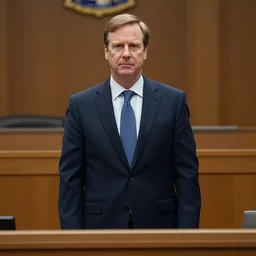 Alan Shore of Boston Legal standing in a courtroom.