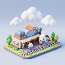 detailed miniature cloud strife village railway station of silicone shaders, isometric, 1 0 0 mm, studio lighting, by pocoyo style, centered margin, hyperrealistic