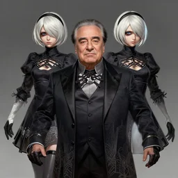 a highly detailed illustration of danny devito as 2 b from nier automata, intricate, elegant, highly detailed, centered, digital painting, artstation, concept art, smooth, sharp focus, league of legends concept art, wlop.