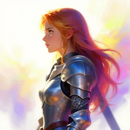 side - profile painted portrait, imogen poots as a paladin, gloomhaven, bright backlit, dynamic lighting, smooth, gaudy colors, octane render aesthetic, matte painting concept art, official fanart behance hd artstation by jesper ejsing, by rhads and makoto shinkai and lois van baarle and ilya kuvshinov and rossdraws