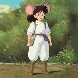 female mouse warrior style of studio ghibli, full body, ghibli, myazaki, animated, cartoon