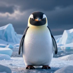 epic portrait cinematic shot an fluffy fat penguin, happy, cute, iceberg backround, cloudy, fine details. night setting. realistic shaded lighting poster by craig mullism, artgerm, jeremy lipkin and michael garmash, unreal engine, radiant light, detailed and intricate environment, digital art, trending on art station,