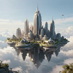 floating futuristic city in the skies, art station concept art, highly detailed