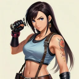 detailed artwork of tifa lockhart with tattoos, featured on artstation