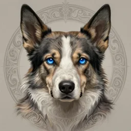 Portrait of dog sorcerer, D&D, blue eyes, face, fantasy, intricate, elegant, highly detailed, digital painting, artstation, concept art, smooth, sharp focus, illustration, art by artgerm and greg rutkowski and alphonse mucha
