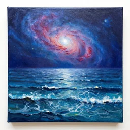 acrylic painting of the ocean mixed with a nebula, by michal karcz and martine johanna, texture